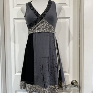 Ark Imports Knit Tank Swing Dress Gray Women's M Crossover Boho Fair Trade